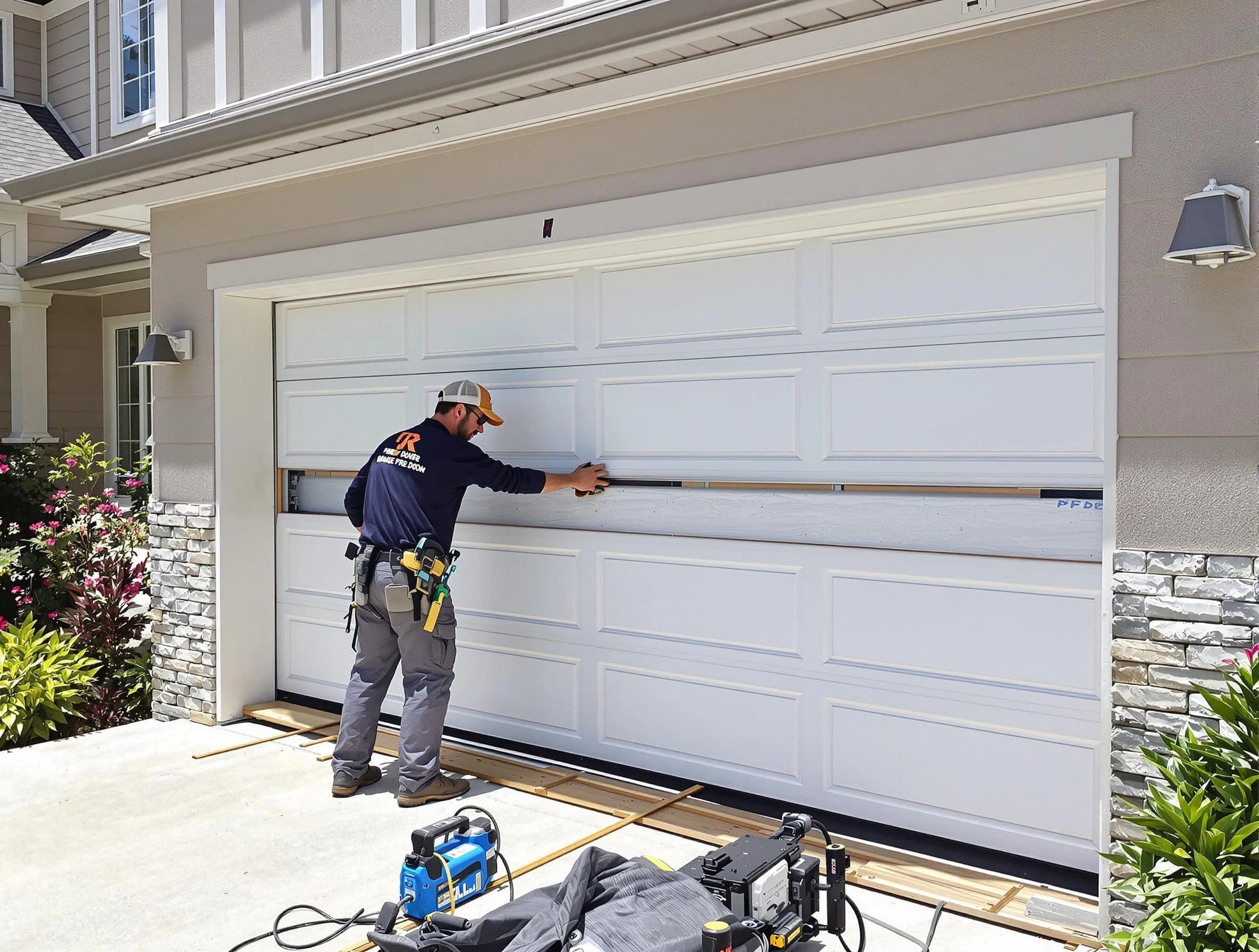 Fayetteville Garage Door Repair team performing complete garage door replacement at Fayetteville residence