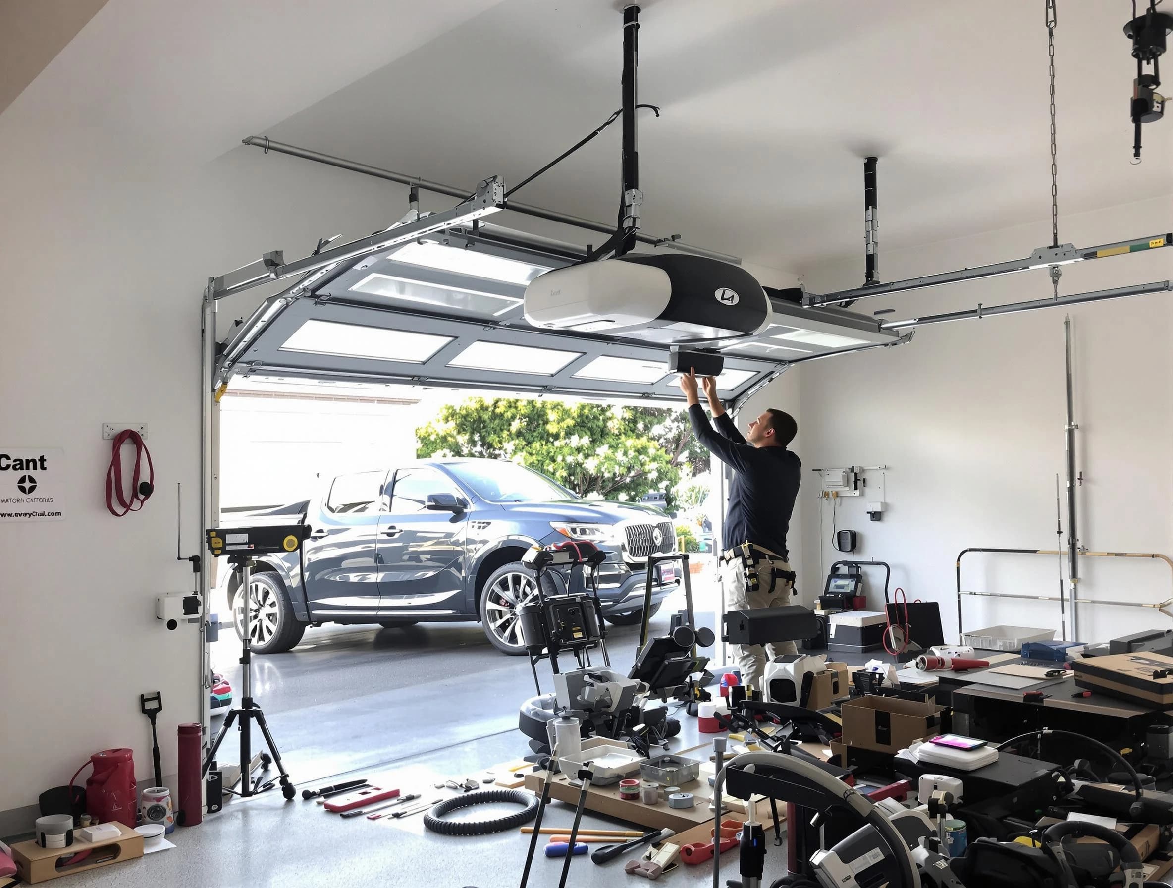 Fayetteville Garage Door Repair specialist installing smart garage door opener system in Fayetteville home