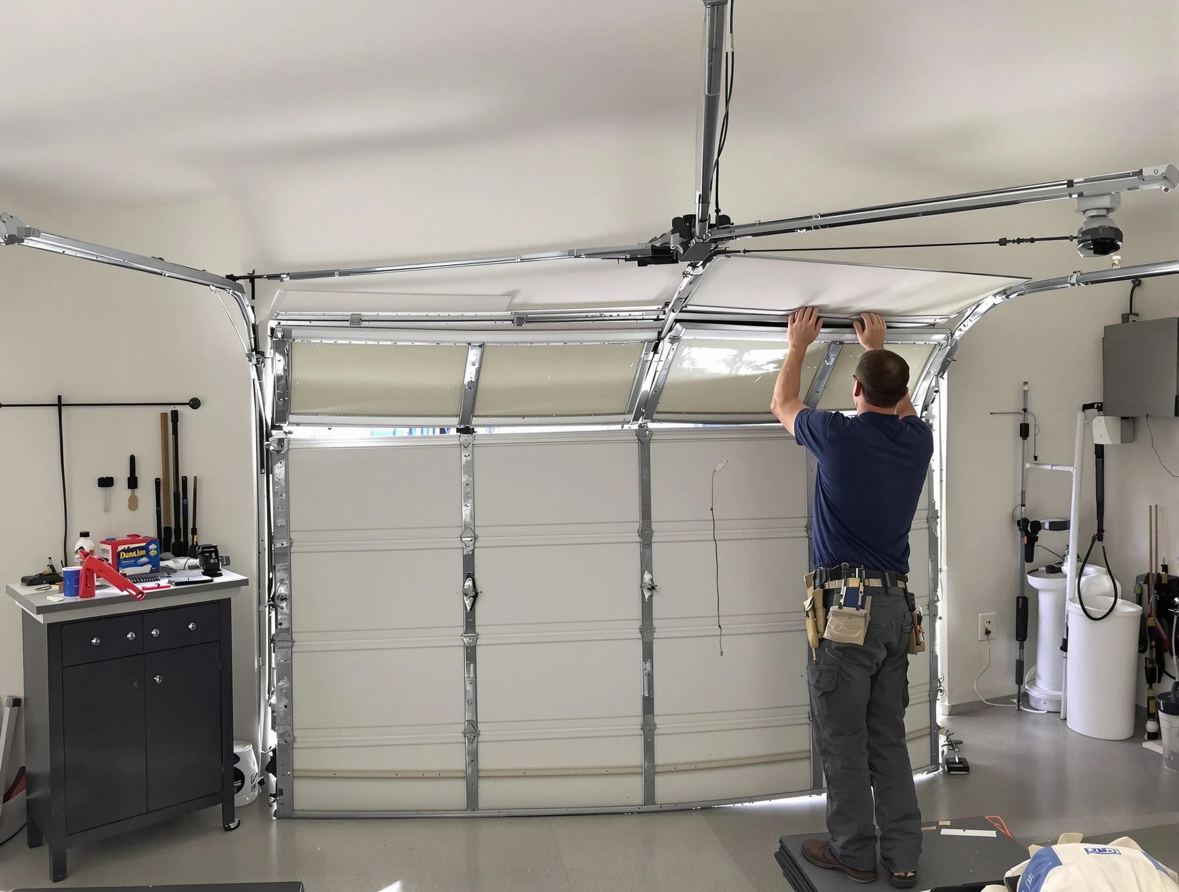 Fayetteville Garage Door Repair specialist performing precise section replacement on Fayetteville garage door