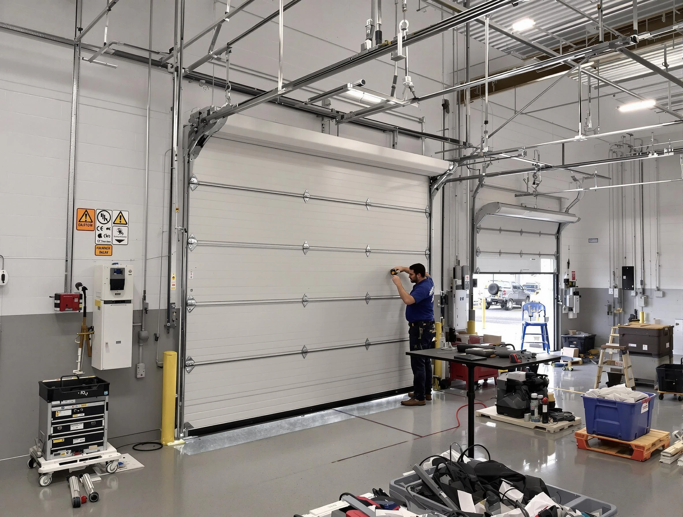 Commercial garage door repair being performed by Fayetteville Garage Door Repair expert in Fayetteville