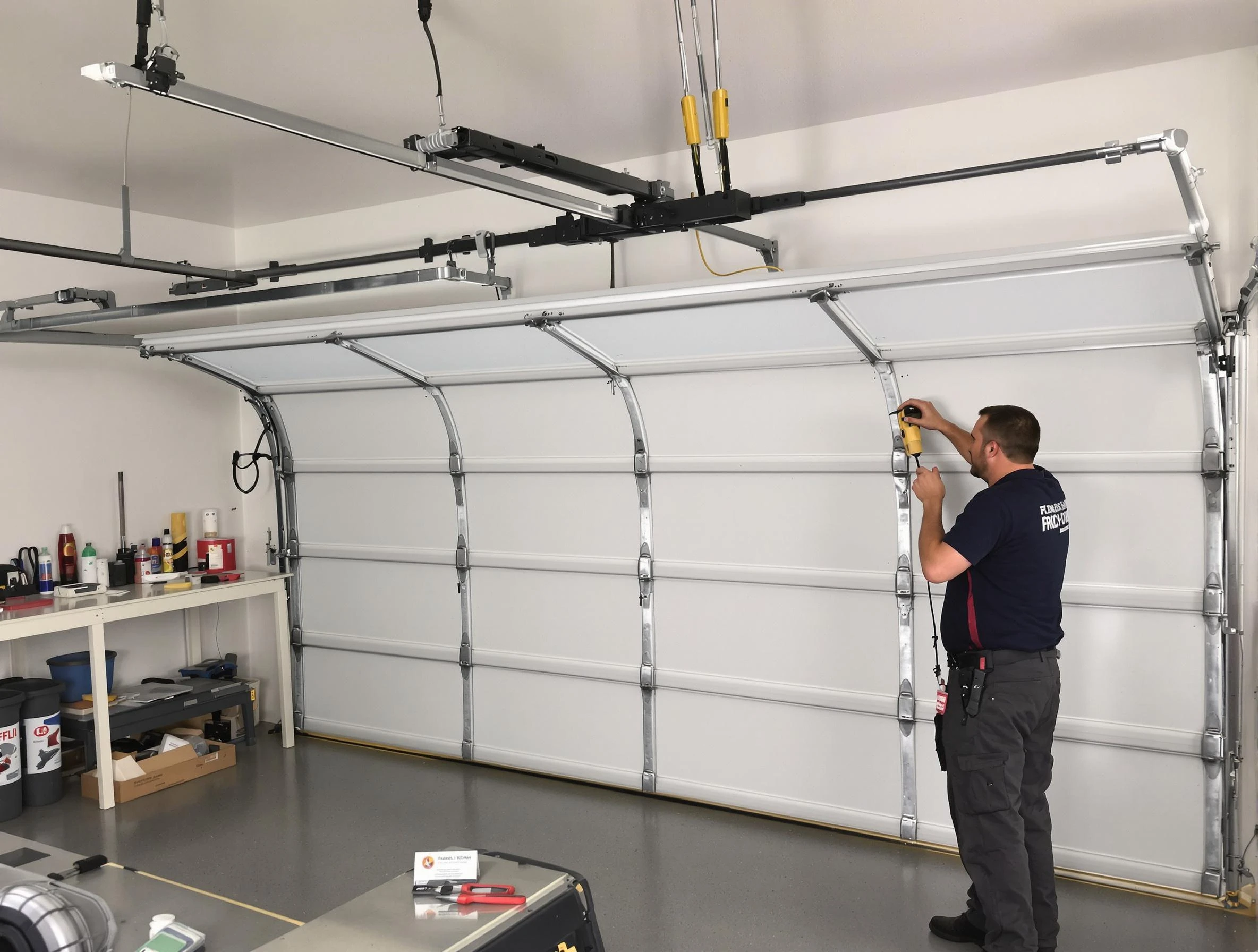 Fayetteville Garage Door Repair certified technician performing overhead door system repair in Fayetteville