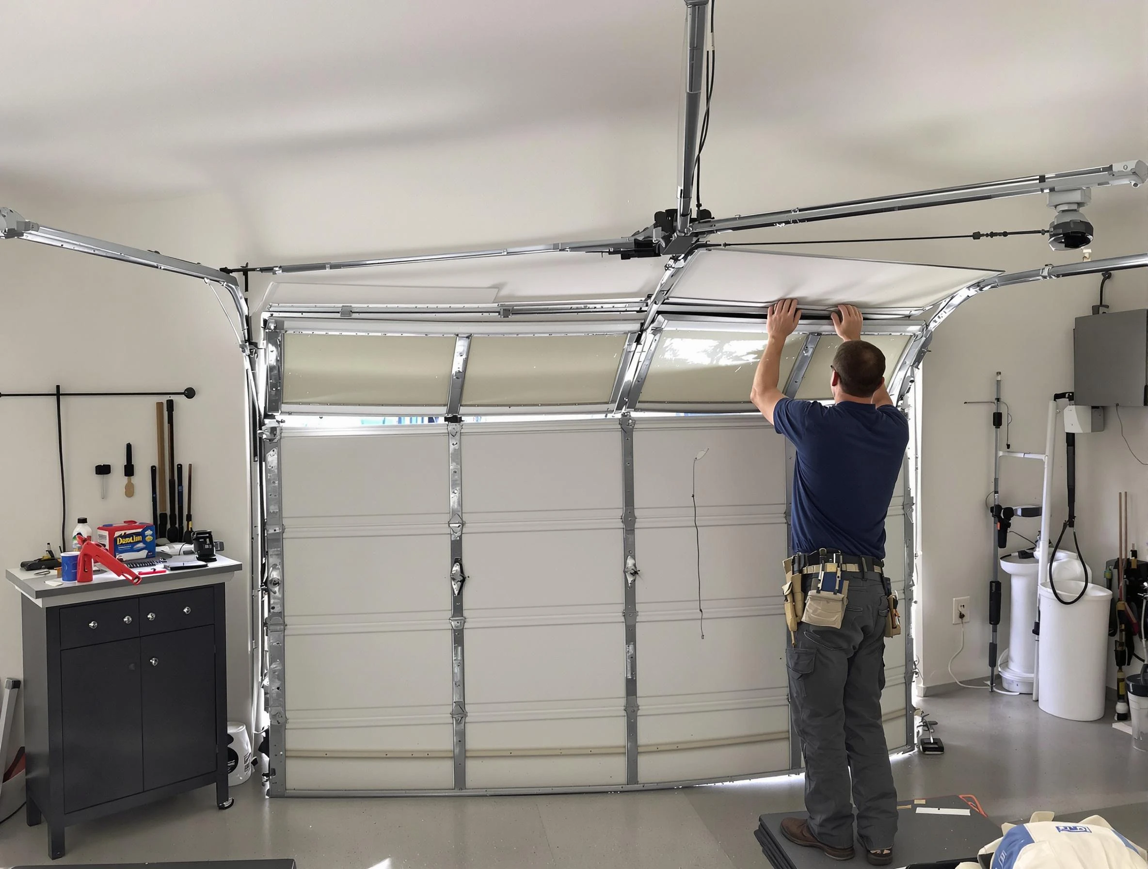 Fayetteville Garage Door Repair specialist performing precise section replacement on Fayetteville garage door